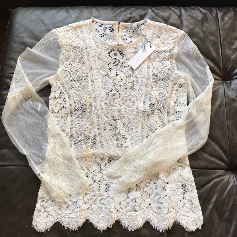 White Lace Lucky Brand Long Sleeve Blouse